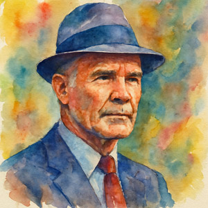 Watercolor of coach Tom Landry in fedora
