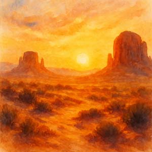 Sunrise desert landscape honoring Laura Gilpin's photography of the Southwest