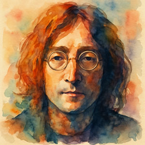 Watercolor portrait of John Lennon, musician and dreamer