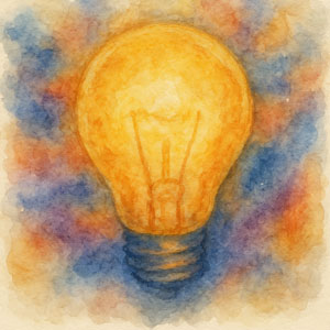 Watercolor of a lightbulb, symbolizing an idea