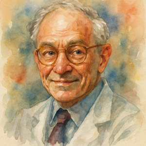 Watercolor portrait of Clarence Lillehei, visionary heart surgeon