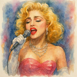 Watercolor portrait of Madonna in bold expression