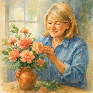 Martha Stewart working with flowers