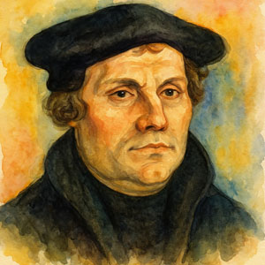 Watercolor portrait of Protestant Reformer Martin Luther, whose courage sparked the Reformation
