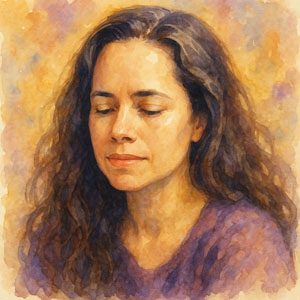 Watercolor portrait of Natalie Merchant — serene, thoughtful, and luminous in the Daily Celebrations style