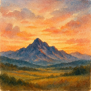 Square watercolor sunrise with soft clouds and rolling hills, suggesting quiet everyday miracles