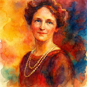 Watercolor portrait of Nancy Astor, elegant and strong-willed