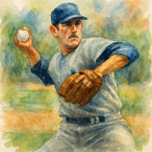 Watercolor of Nolan Ryan throwing a pitch