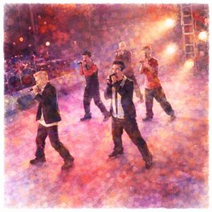 Group photo of NSYNC, featuring Lance Bass, Justin Timberlake, Joey Fatone, J.C. Chasez, and Chris Kirkpatrick