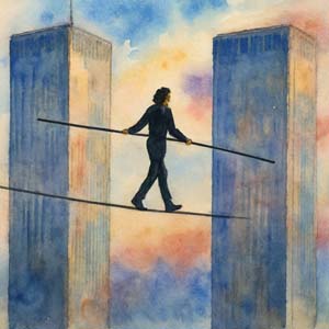 Philippe Petit on the wire