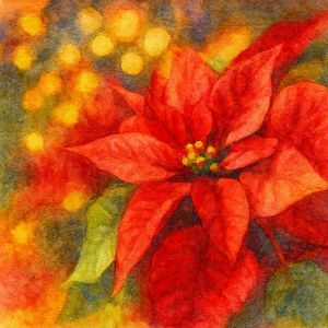Watercolor poinsettia in vibrant holiday reds