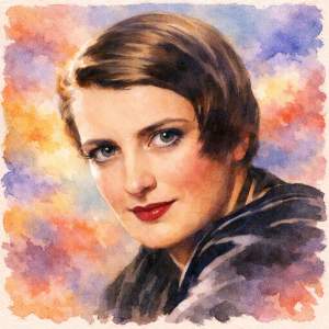 Watercolor portrait of Ayn Rand, novelist and philosopher of fierce conviction