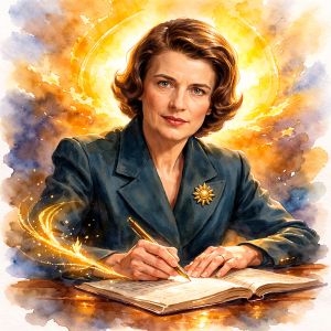 Watercolor portrait of Ayn Rand, novelist and philosopher known for fierce independence and conviction