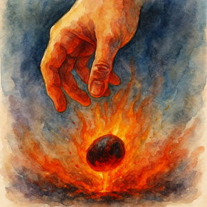 Watercolor coal dropping from fingers