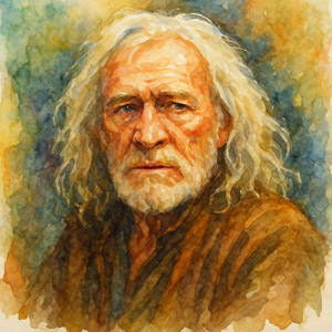 Watercolor of Richard Harris as Albus Dumbledore, classic portrait