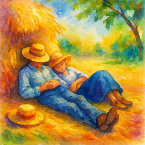 Watercolor of a peaceful siesta — radiant sunlight and calm rest