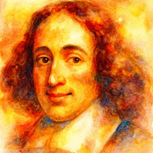 Radiant watercolor portrait of Benedict de Spinoza