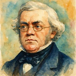Watercolor portrait of William Makepeace Thackeray, English novelist of Vanity Fair, bold and satirical