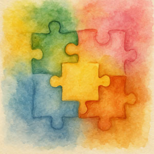 Square watercolor suggesting understanding — two hands meeting, gentle blues and golds