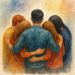Watercolor of humanity's unity and the resilience of spirit