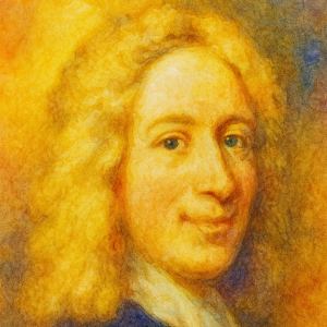 Watercolor portrait of hymn writer Isaac Watts glowing in warm golden light.