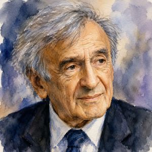 Watercolor portrait of Elie Wiesel