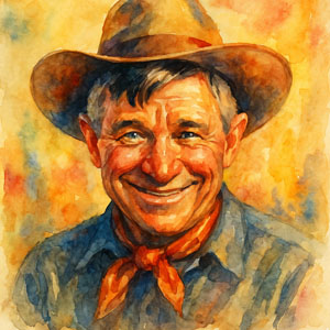 Watercolor portrait of Will Rogers — warm, witty, and full of heart in the Daily Celebrations style