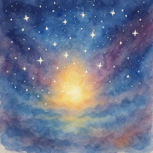 Watercolor of stars and a glowing sky evoking wonder and awe